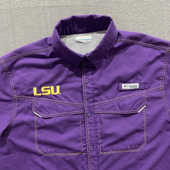 Columbia PFG LSU Tigers Shirt Mens Medium Purple Fishing College Vented Preppy - Picture 3 of 11